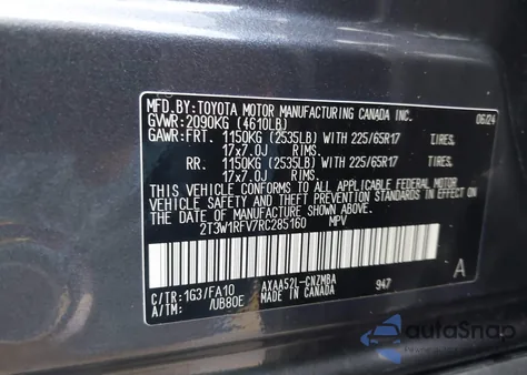 2024 Toyota Rav4 Xle из США, поврежденный, VIN 2T3W1RFV7RC285160